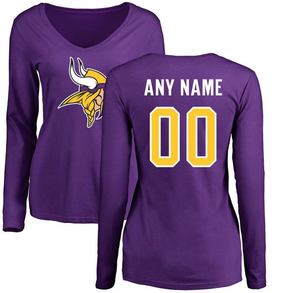 Women Minnesota Vikings NFL Pro Line Purple Custom Name and Number Logo Slim Fit Long Sleeve T-Shirt->->Sports Accessory